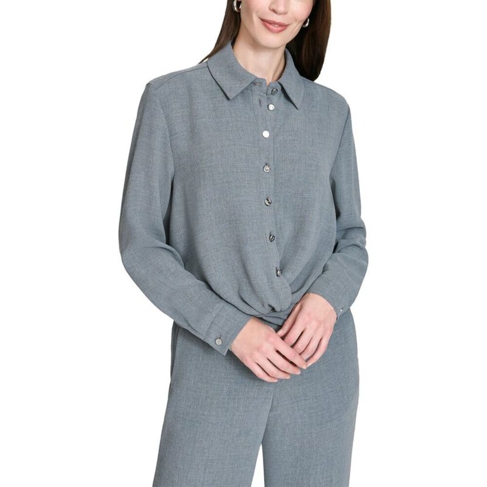 Halston Womens  Long Sleeve Twist Waist Top